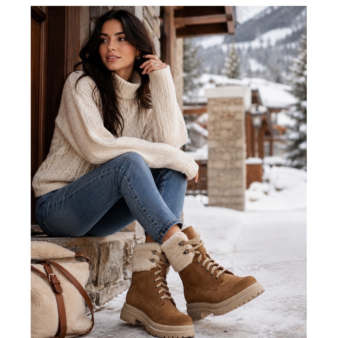 La Canadienne Brown Suede Faux Fur Combat Boots 5.5 Made Canada